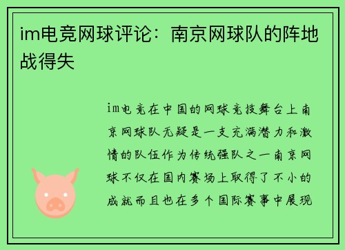 im电竞网球评论：南京网球队的阵地战得失